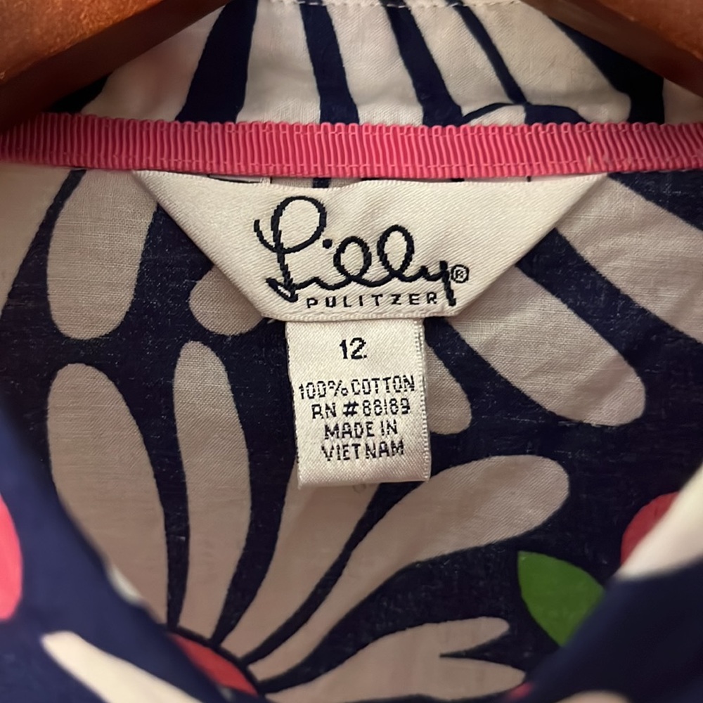 Lilly Pulitzer💕💙🤍 S 12 navy Gold but wht & pink floral print 3/4  sleeve NWB - Picture 4 of 7